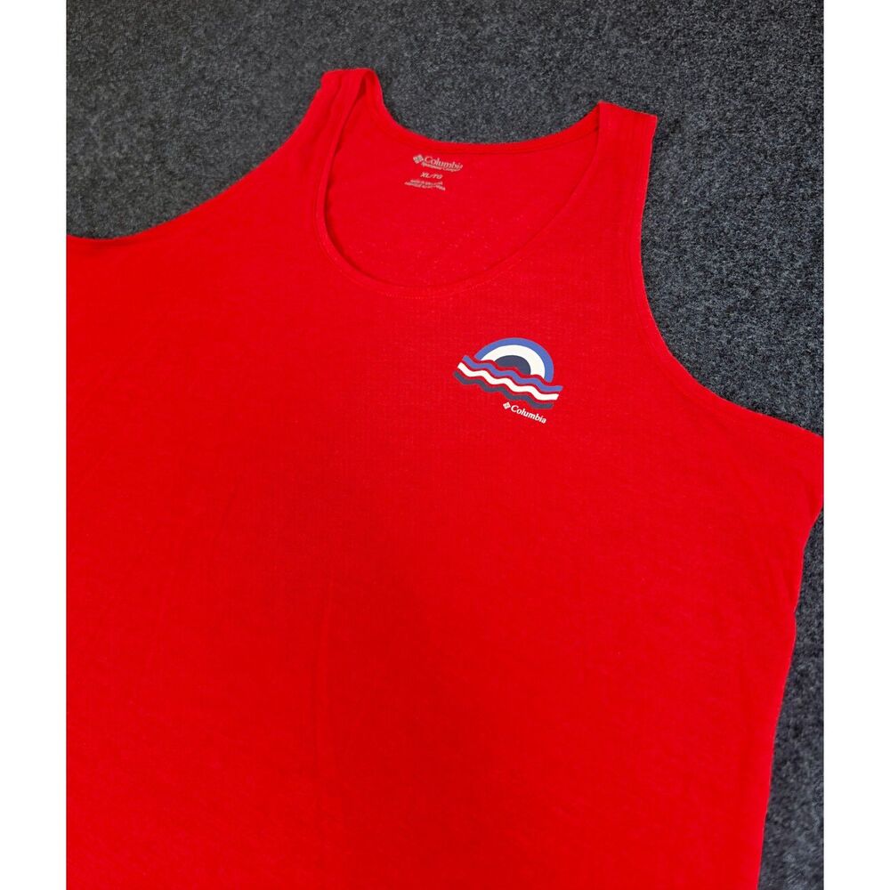 Columbia Men's XL Red Graphic Tank Top Sun Waves Sleeveless Outdoor Beach Shirt
